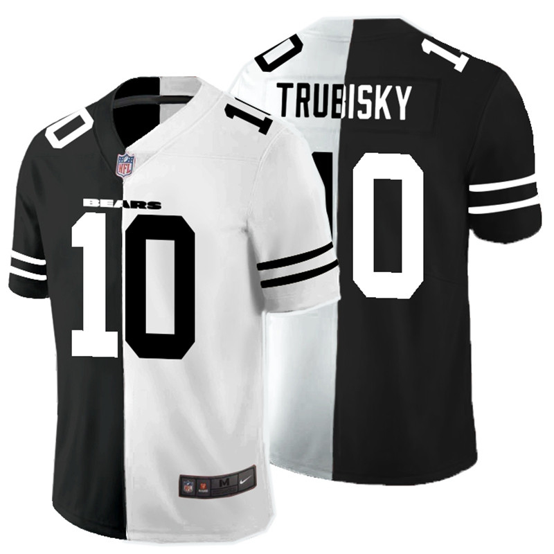 Men's Chicago Bears #10 Mitchell Trubisky Black & White Split Limited Stitched Jersey
